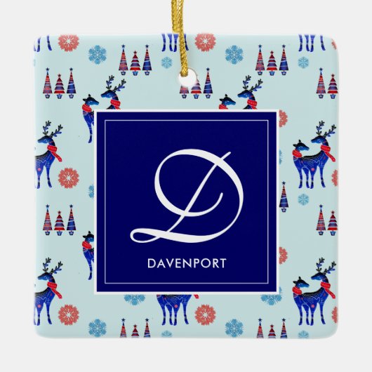 Ornement En Céramique Cerfs, Arbres de Noël, et Snowflakes avec Monogram (Devant)