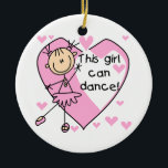 Ornement En Céramique Cette fille peut danser le T-shirts et les cadeaux<br><div class="desc">Si vous aimez danser et des chiffres de bâton vous aimerez ce chiffre mignon de bâton conception de ballerine dans le rose sur des T-shirts de ballerine,  des tasses,  des sacs,  des cartes,  des autocollants,  le magnet,  des coussins,  et d'autres articles !</div>