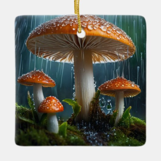 Ornement En Céramique Champignons dans une forte pluie (Devant)