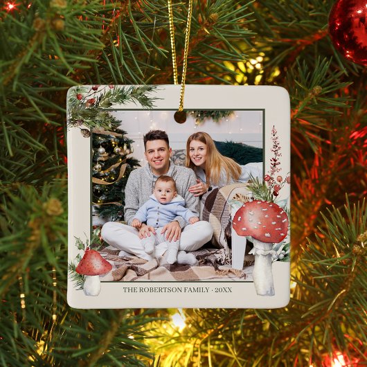 Ornement En Céramique Champignons de Noël rustiques en bois Photo