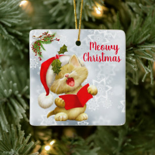 Ornement En Céramique Chanter l'ornement de chats de Noël