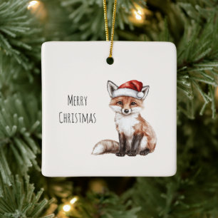 Ornement En Céramique Chapeau de Noël de renard de Père Noël