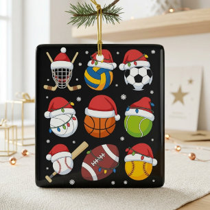 Ornement En Céramique Chapeau de Père Noël Ballons de Sport Amoureux de