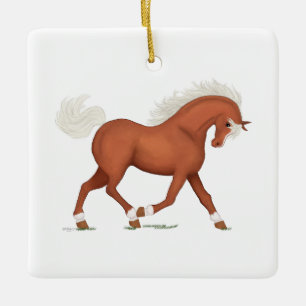 Ornement En Céramique Charme équestre Cheval Alezan avec liste et chauss
