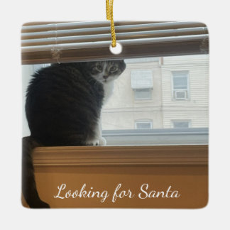 Ornement En Céramique Chat à la recherche d'ornement Père Noël