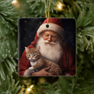 Ornement En Céramique Chat abyssinien avec Noël Festif du Père Noël