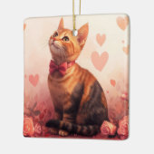 Ornement En Céramique Chat abyssinien avec Rose - Saint Valentin (Gauche)