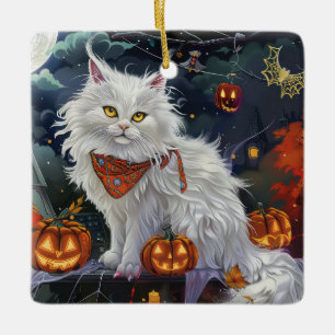 Ornement En Céramique Chat angora turc Halloween épouvantable