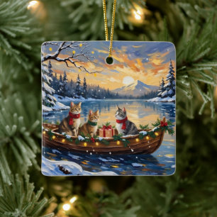 Ornement En Céramique Chat angora turc Noël Bateau Fêtes