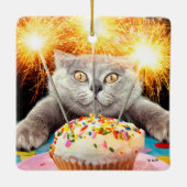 Ornement En Céramique Chat Avec Cupcake Sparkler (Dos)