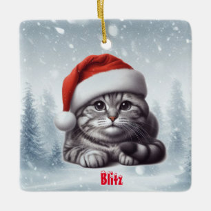 Ornement En Céramique Chat Bengal Noël enneigé
