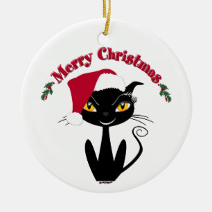 Ornement En Céramique Chat de Kitty de Joyeux Noël