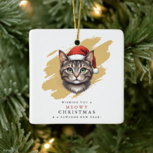 Ornement En Céramique Chat de Noël mignon moderne avec chapeau de Père N