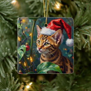 Ornement En Céramique Chat exotique du Bengale Art Jungle Noël Jouet