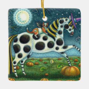 Ornement En Céramique CHAT HALLOWEEN PONY ET BAT CHAT Imaginaire Cheval