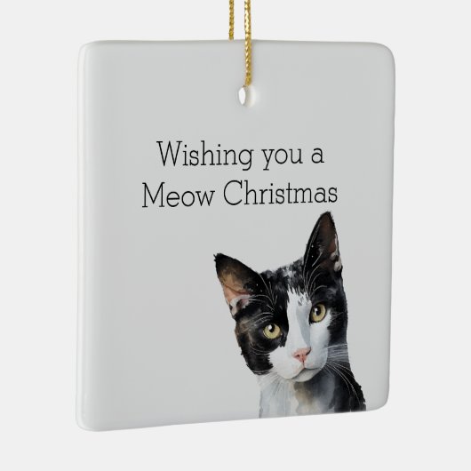 Ornement En Céramique Chat Kitty blanc gris noir (Droite)