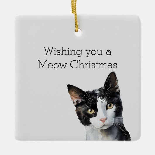 Ornement En Céramique Chat Kitty blanc gris noir (Devant)