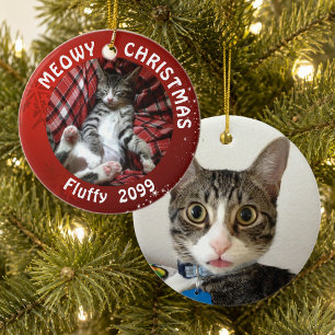 Ornement En Céramique Chat "Meowy Christmas" 2 faces Rouge 2 Photo