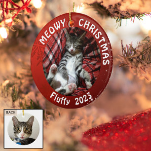 Ornement En Céramique Chat "Meowy Christmas" 2 faces Rouge 2 Photo