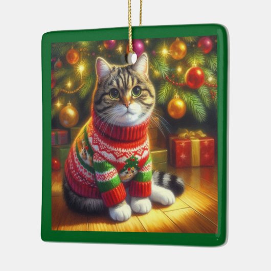 Ornement En Céramique Chat mignon dans un chandail de Noël (Gauche)