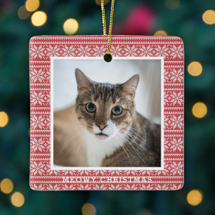 Ornement En Céramique Chat Noël Meowy Rouge Tricot Animal de Compagnie