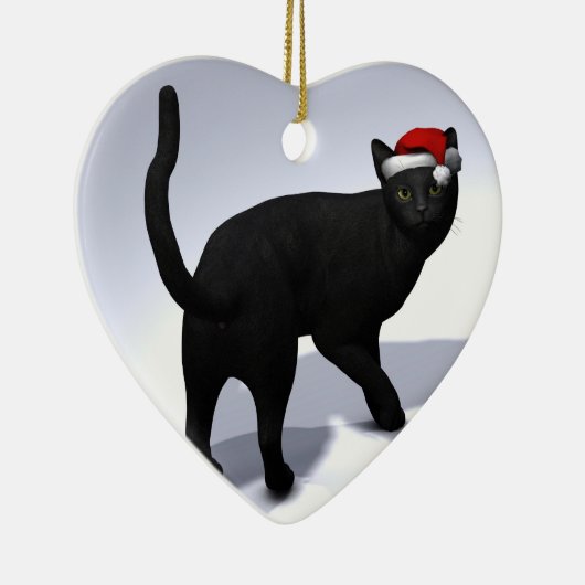 Ornement En Céramique Chat noir avec Casquette du Père Noël (Droite)