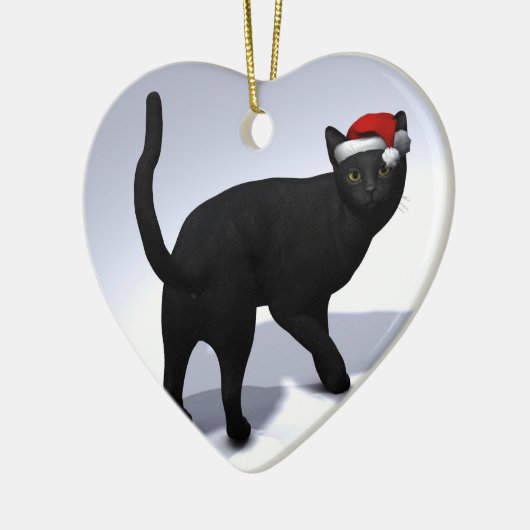 Ornement En Céramique Chat noir avec Casquette du Père Noël (Gauche)