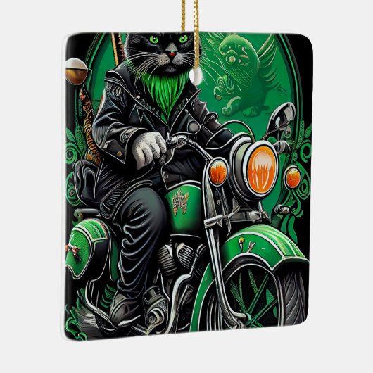 Ornement En Céramique Chat noir conduite vélo St. Patrick's Day (Droite)