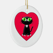 Ornement En Céramique Chat noir dans le coeur rouge (Droite)