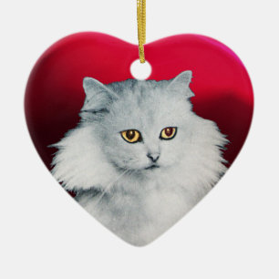 ORNEMENT EN CÉRAMIQUE CHAT NOIR ET CŒUR DE CHAT BLANC