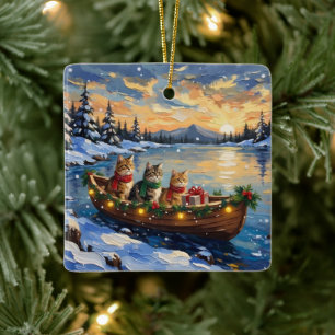 Ornement En Céramique Chat Persan Noël Bateau Fêtes