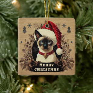 Ornement En Céramique Chat Siamese, Noël Père Noël Kitten