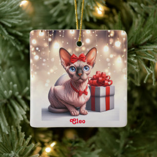 Ornement En Céramique Chat Sphynx Noël