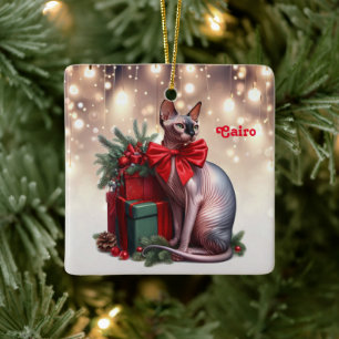 Ornement En Céramique Chat Sphynx Noël