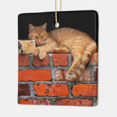 Ornement En Céramique Chat sur mur de brique (Gauche)