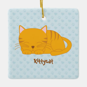 Ornement En Céramique Chat Tabby Orange Dormant