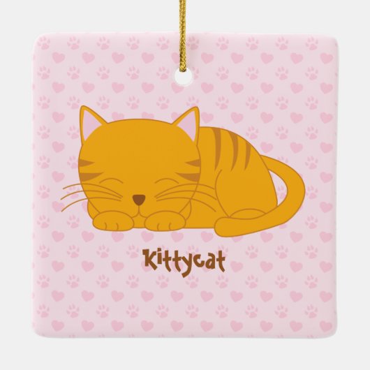 Ornement En Céramique Chat Tabby Orange Dormant (Dos)