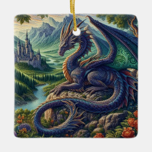 Ornement En Céramique Château de dragon médiéval coloré
