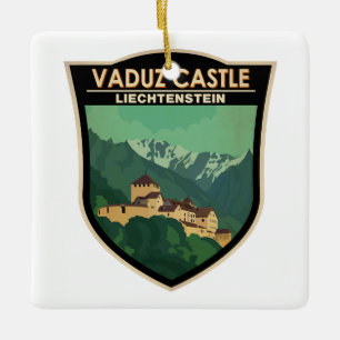 Ornement En Céramique Château de Vaduz Liechtenstein Voyage Badge Vintag