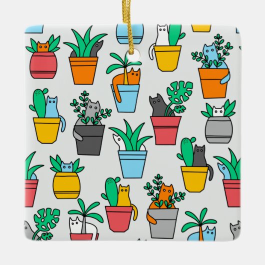 Ornement En Céramique Chats dans les pots à fleurs (Devant)