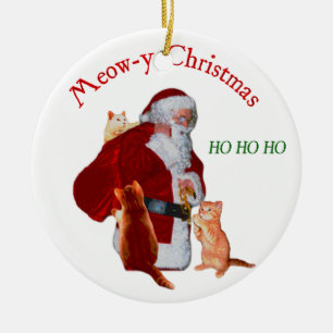 Ornement En Céramique Chats et Père Noël