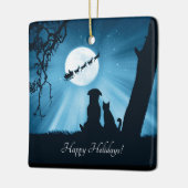 Ornement En Céramique Chatte Chien et Chat Joyeux Fêtes Noël (Gauche)