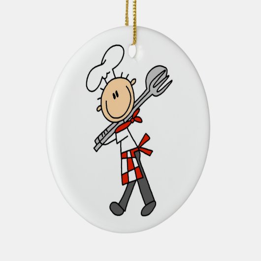 Ornement En Céramique Chef Avec Tongs À Salade (Droite)