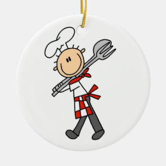 Ornement En Céramique Chef Avec Tongs À Salade