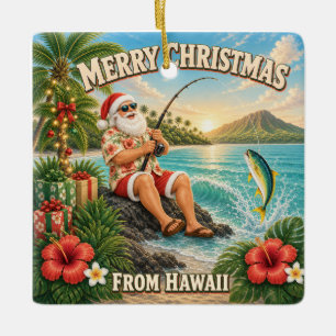 Ornement En Céramique Chemise Santa pêche à Hawaii Noël