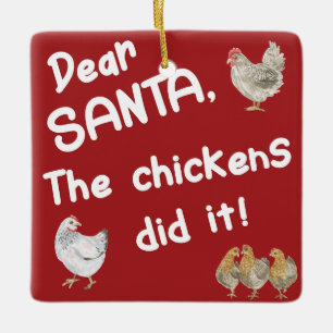 Ornement En Céramique Cher Père Noël, Les Poulets Ont Fait Noël