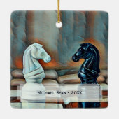 Ornement En Céramique Chess Knights Chess Board Personnalisé Noël (Dos)
