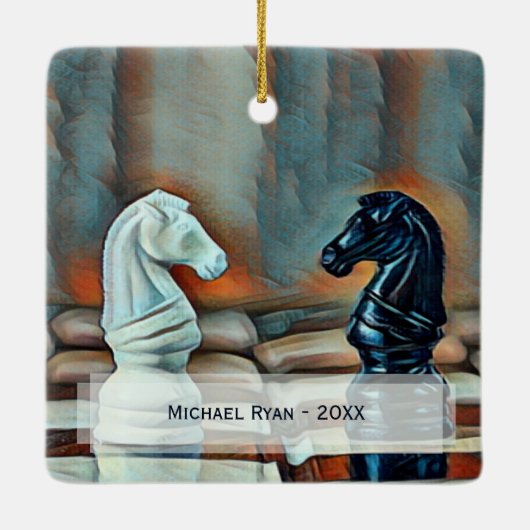 Ornement En Céramique Chess Knights Chess Board Personnalisé Noël (Dos)