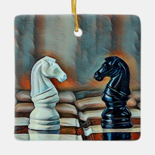 Ornement En Céramique Chess Knights Chess Board Personnalisé Noël (Devant)