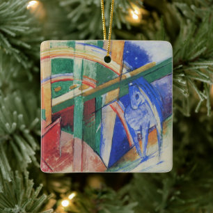 Ornement En Céramique Cheval bleu avec arc-en-ciel de Franz Marc